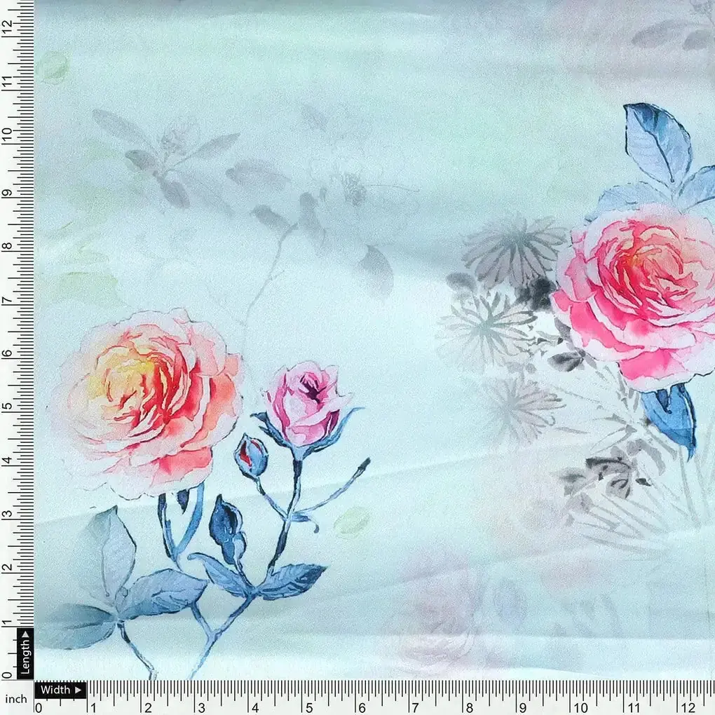 Roses Floating on Pista Base Digital Printed Fabric - Image 4