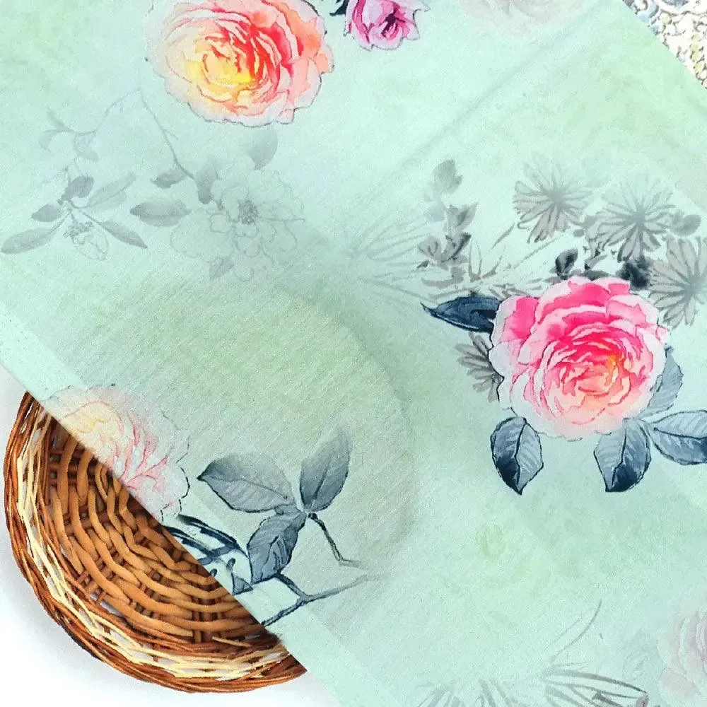 Roses Floating on Pista Base Digital Printed Fabric - Image 2