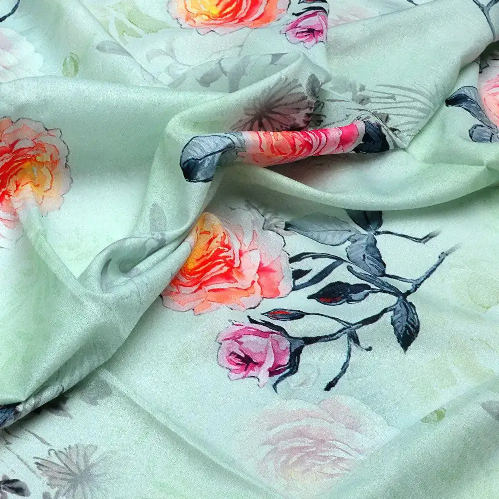 Roses Floating on Pista Base Digital Printed Fabric - Image 3
