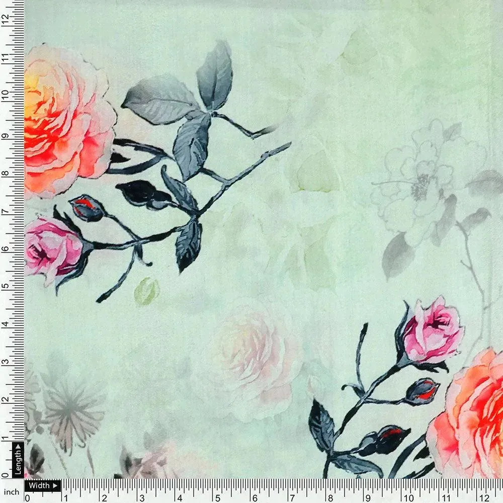 Roses Floating on Pista Base Digital Printed Fabric - Image 4