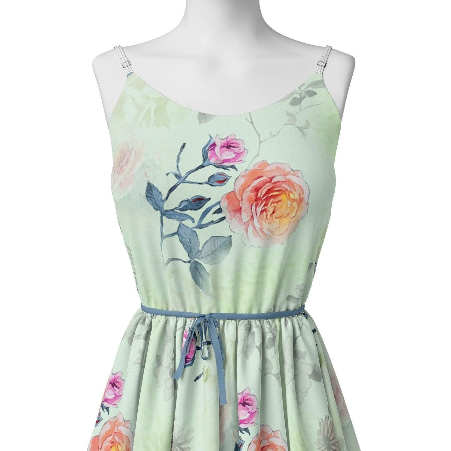 Roses Floating on Pista Base Digital Printed Fabric - Image 2