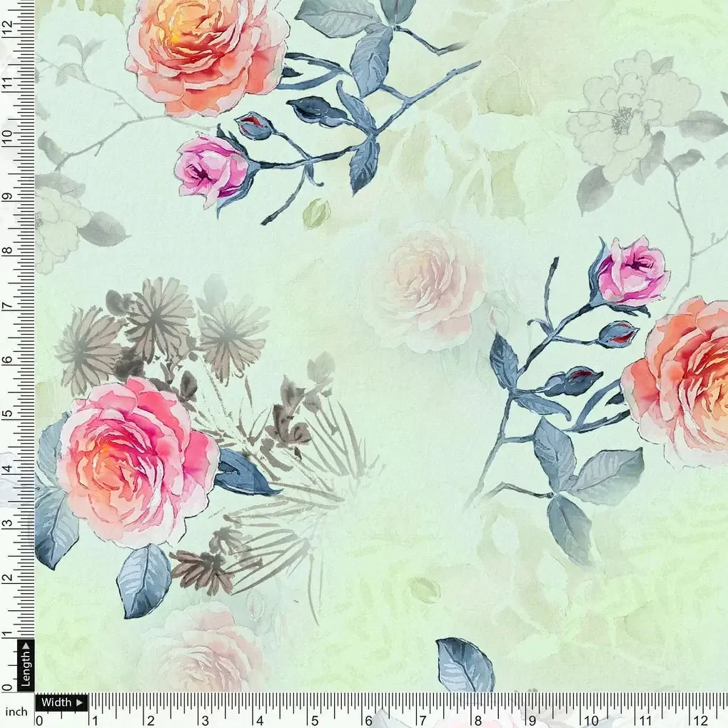 Roses Floating on Pista Base Digital Printed Fabric - Image 4
