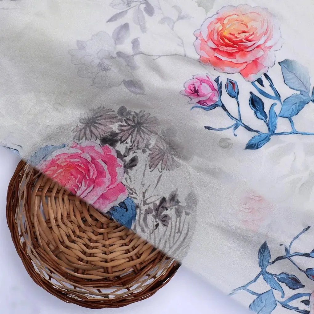 Roses Floating on Yellow Base Digital Printed Fabric - Image 2
