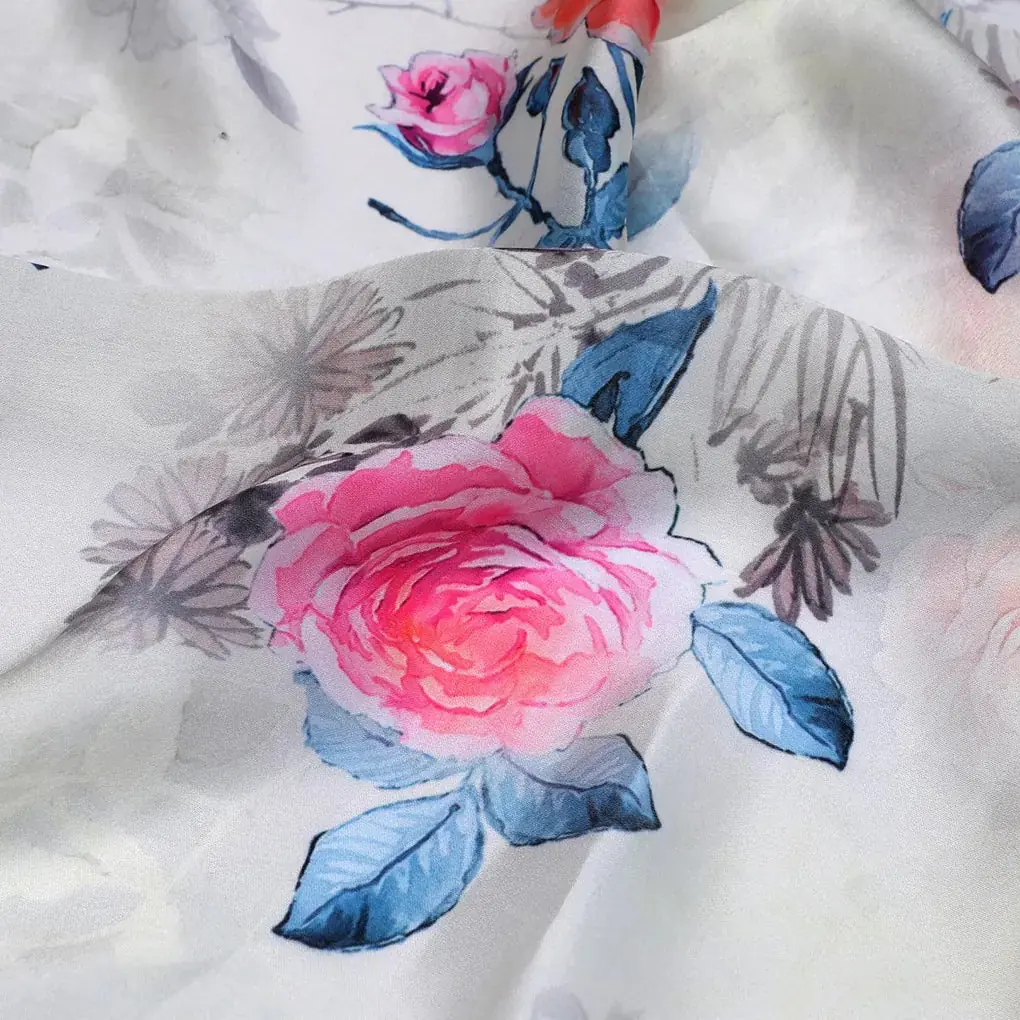 Roses Floating on Yellow Base Digital Printed Fabric - Image 3