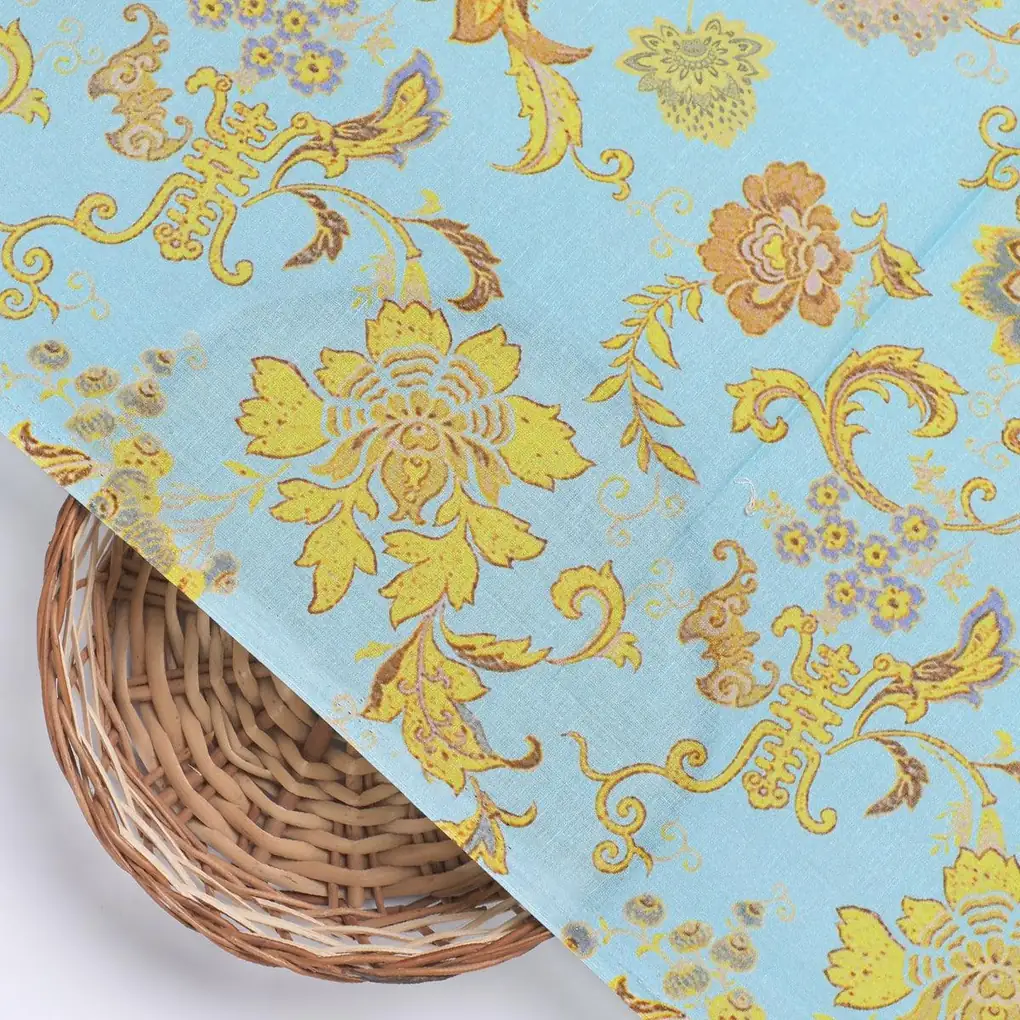 Royal Golden Flower Branch Digital Printed Fabric - Pure Cotton - Image 2