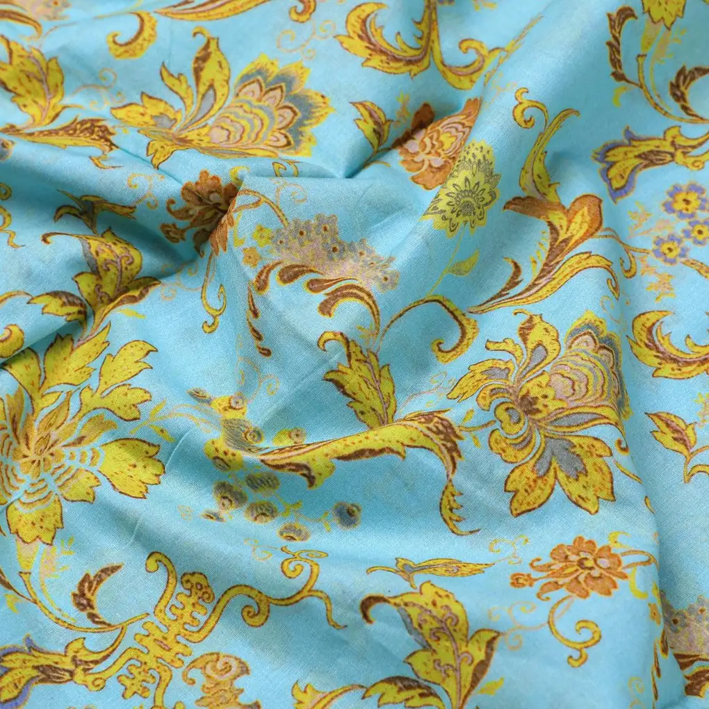 Royal Golden Flower Branch Digital Printed Fabric - Pure Cotton - Image 3