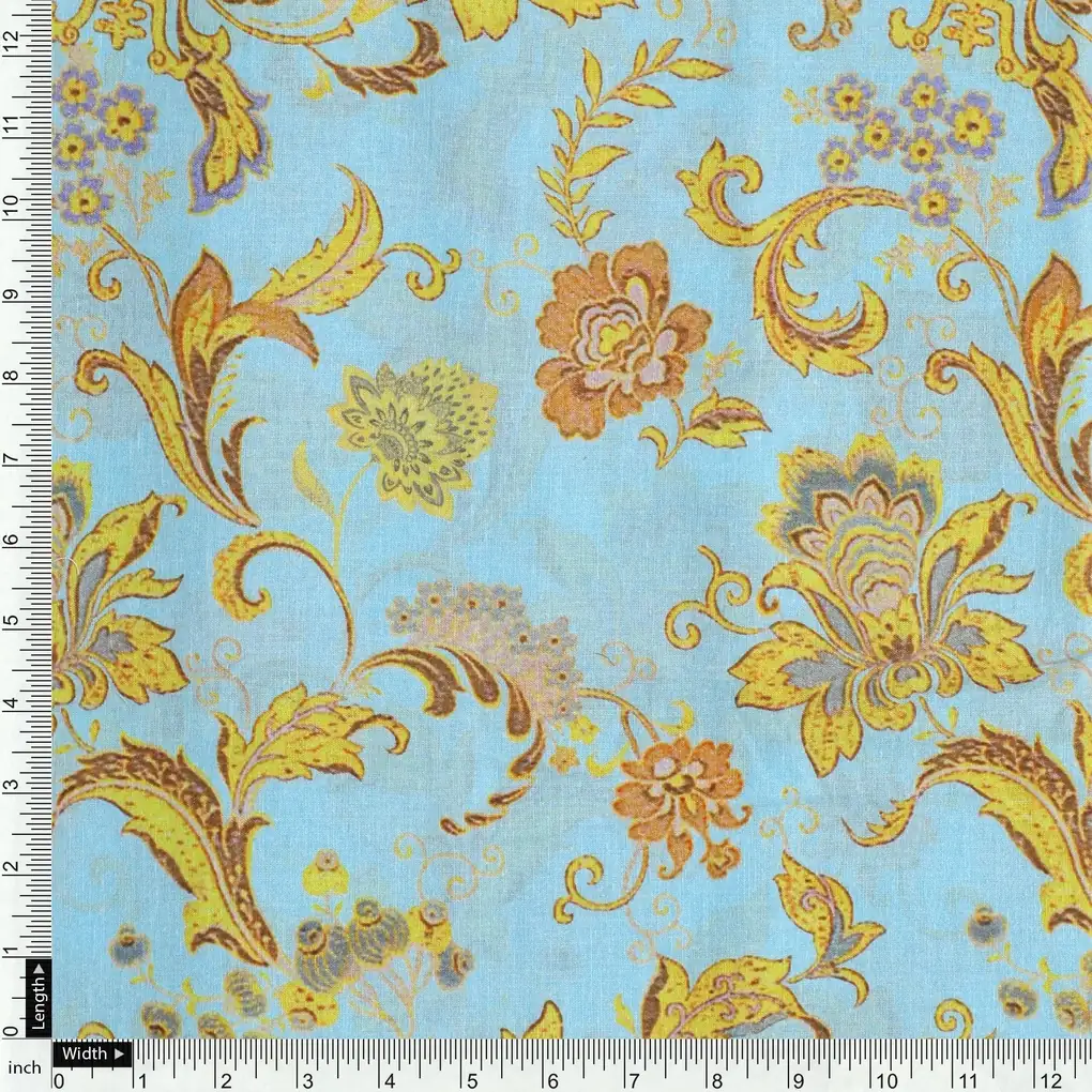 Royal Golden Flower Branch Digital Printed Fabric - Pure Cotton - Image 4