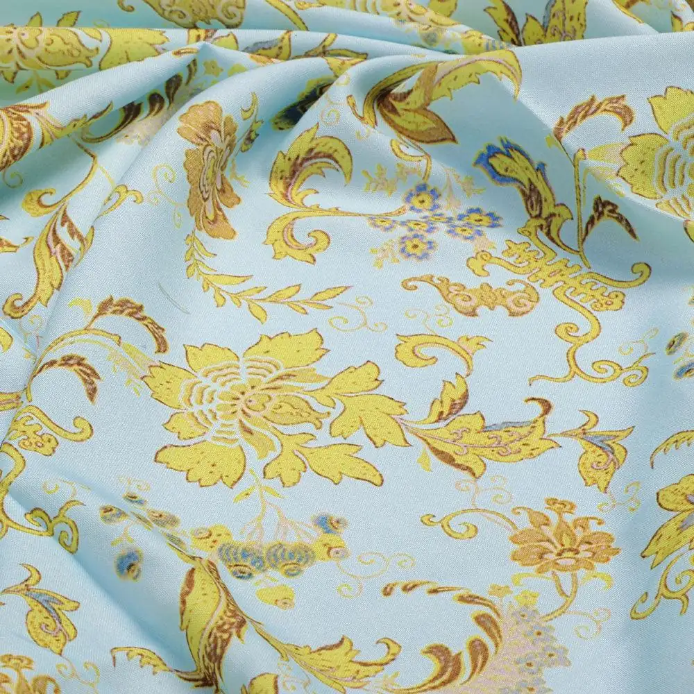Royal Golden Flower Branch Digital Printed Fabric - Rayon - Image 3