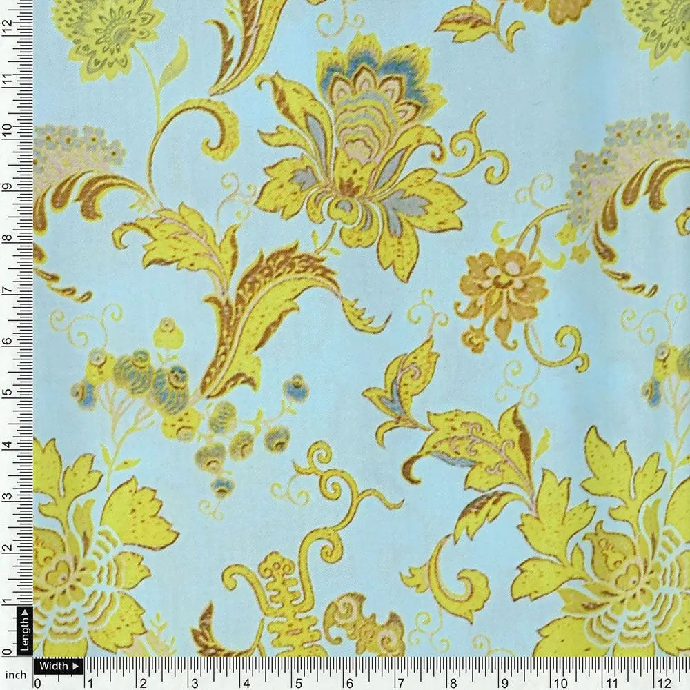 Royal Golden Flower Branch Digital Printed Fabric - Rayon - Image 4