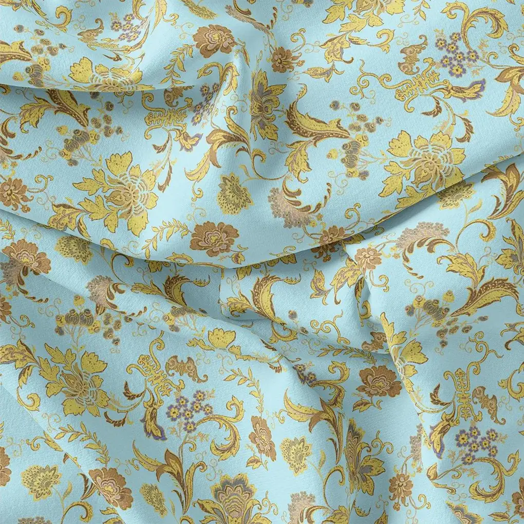 Royal Golden Flower Branch Digital Printed Fabric - Weightless - Image 3