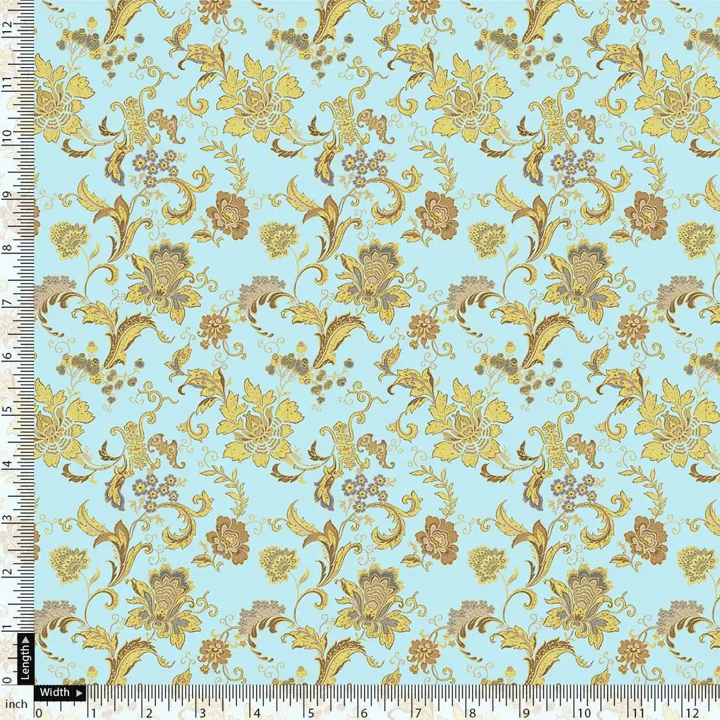 Royal Golden Flower Branch Digital Printed Fabric - Weightless - Image 4