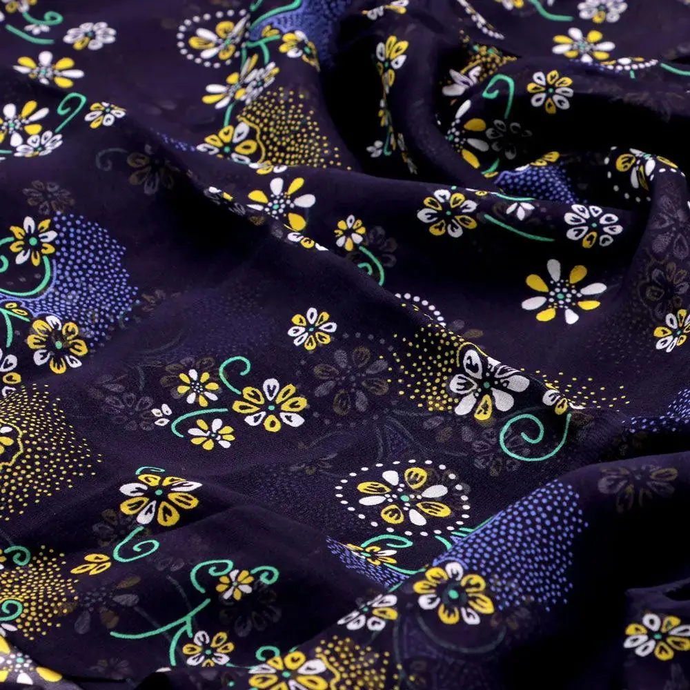 Royal Orchid Ditsy Digital Printed Fabric - Pure Georgette - Image 3