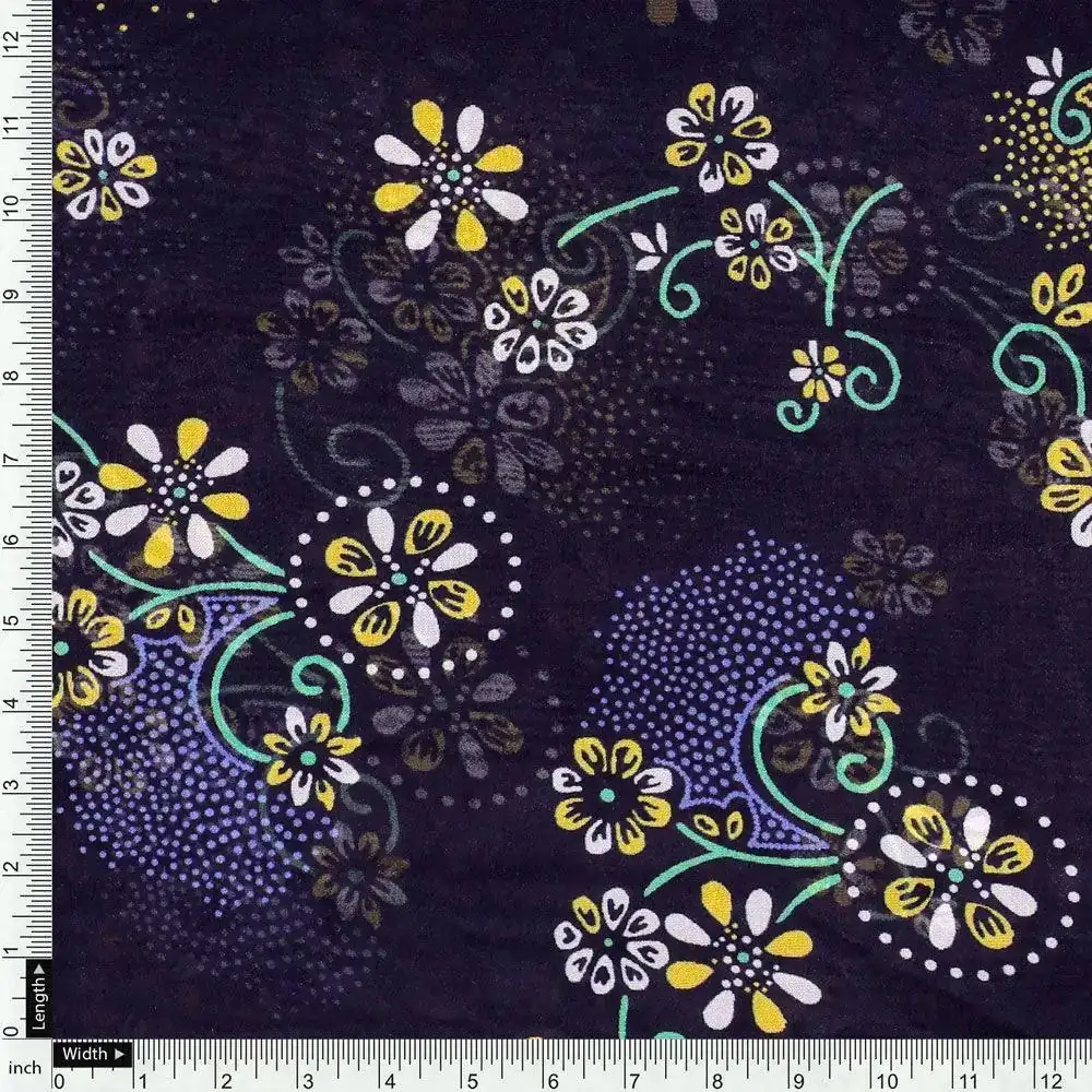 Royal Orchid Ditsy Digital Printed Fabric - Pure Georgette - Image 4