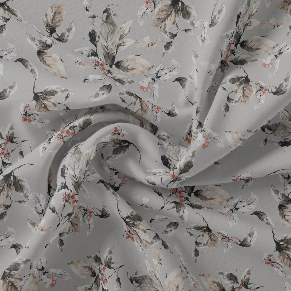 Royal Vintage Greyish Leafs Digital Printed Fabric - Japan Satin - Image 3