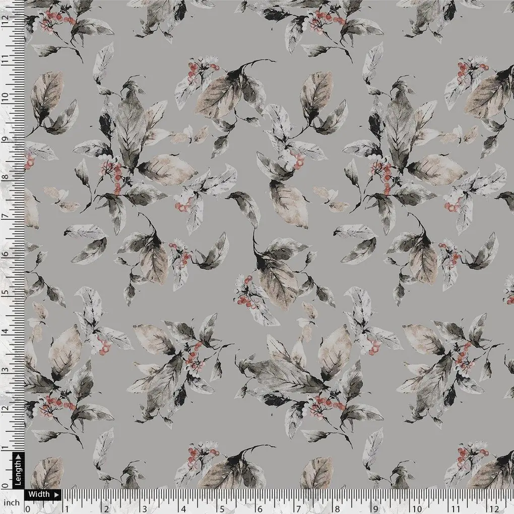 Royal Vintage Greyish Leafs Digital Printed Fabric - Pure Chiffon - Image 4
