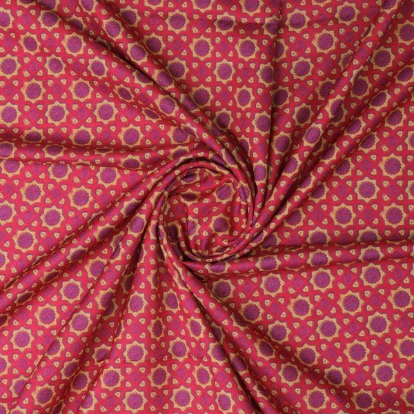 Ruby Red Geometric Star Patterned Soft Rayon Fabric - Image 3