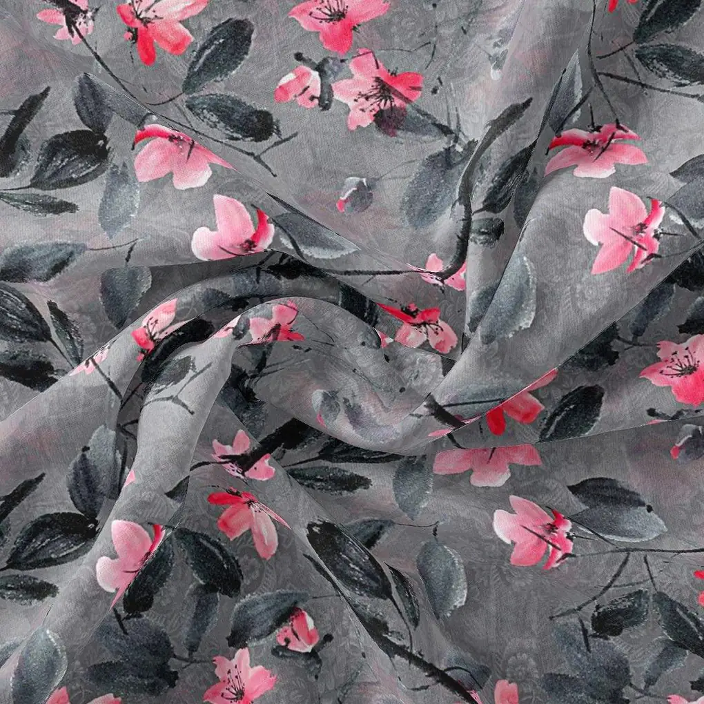 Rustic Looked Pink Flower Digital Printed Fabric - Image 3