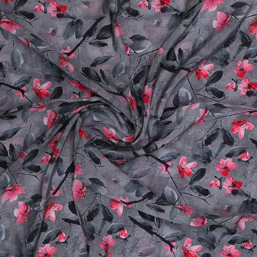 Rustic Looked Pink Flower Digital Printed Fabric - Kora Silk - Image 2