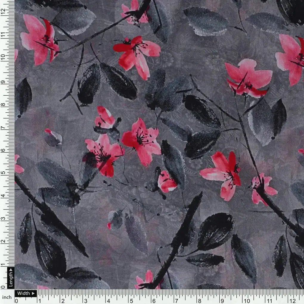 Rustic Looked Pink Flower Digital Printed Fabric - Kora Silk - Image 4