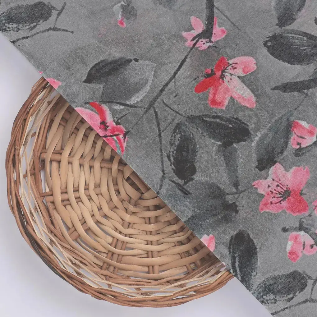 Rustic Looked Pink Flower Digital Printed Fabric - Pure Cotton - Image 2