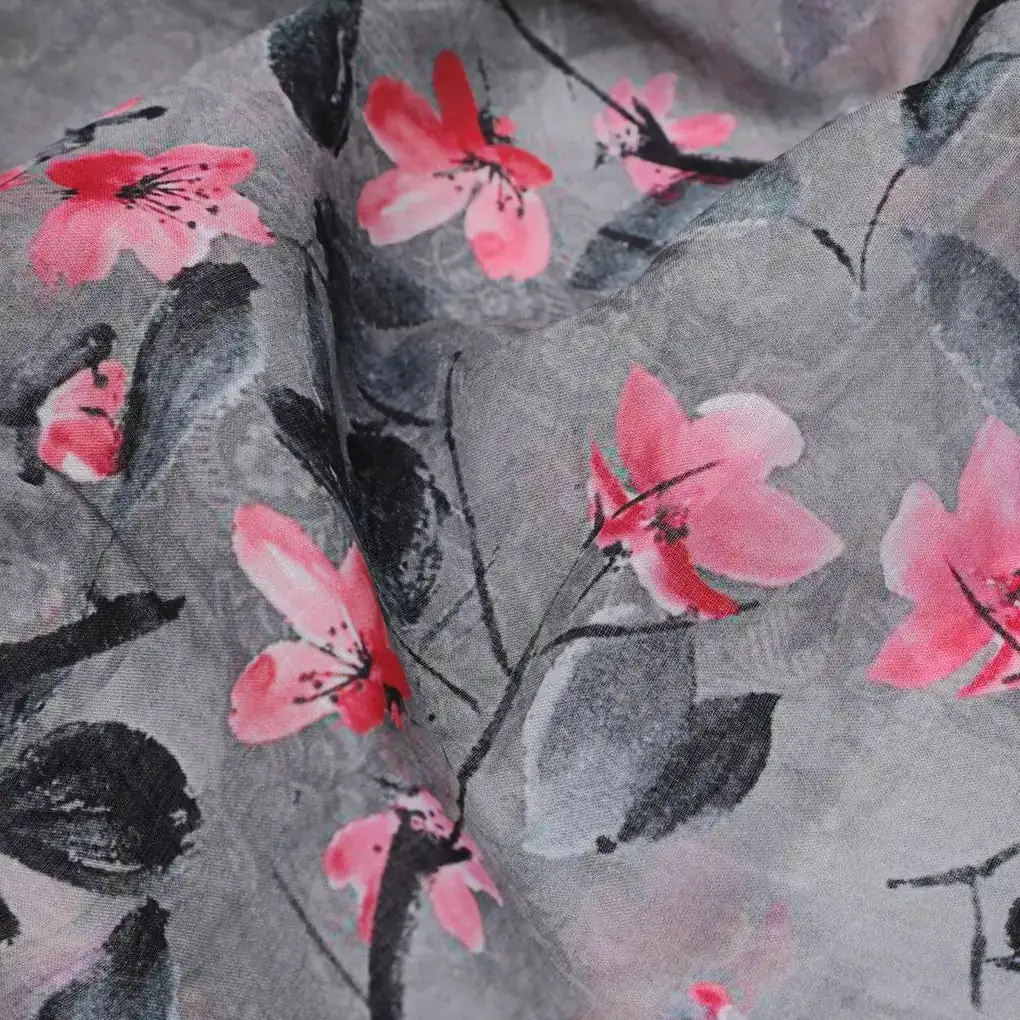 Rustic Looked Pink Flower Digital Printed Fabric - Pure Cotton - Image 3