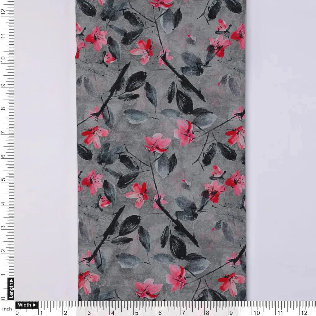 Rustic Looked Pink Flower Digital Printed Fabric - Pure Cotton - Image 4