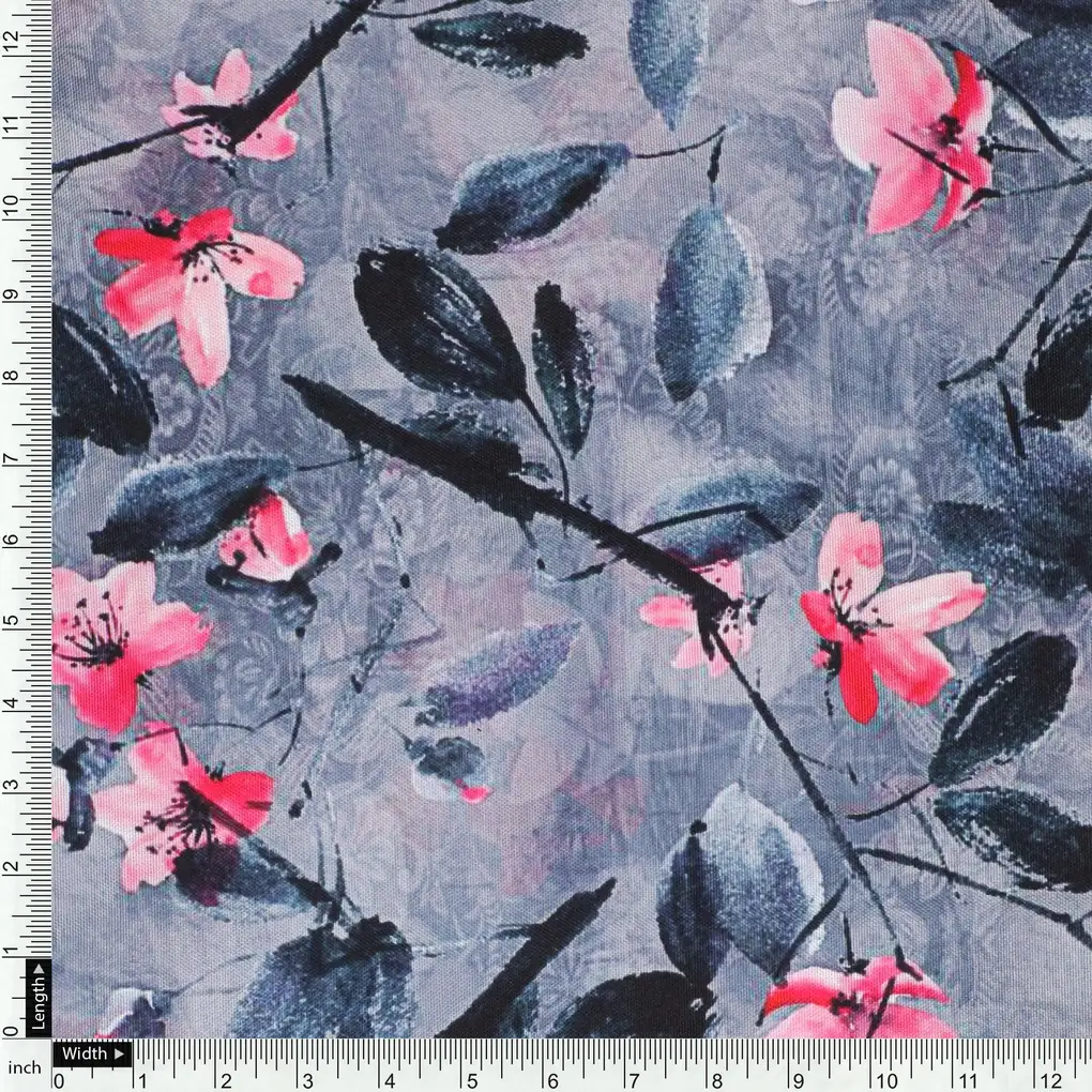 Rustic Looked Pink Flower Digital Printed Fabric - Rayon - Image 4