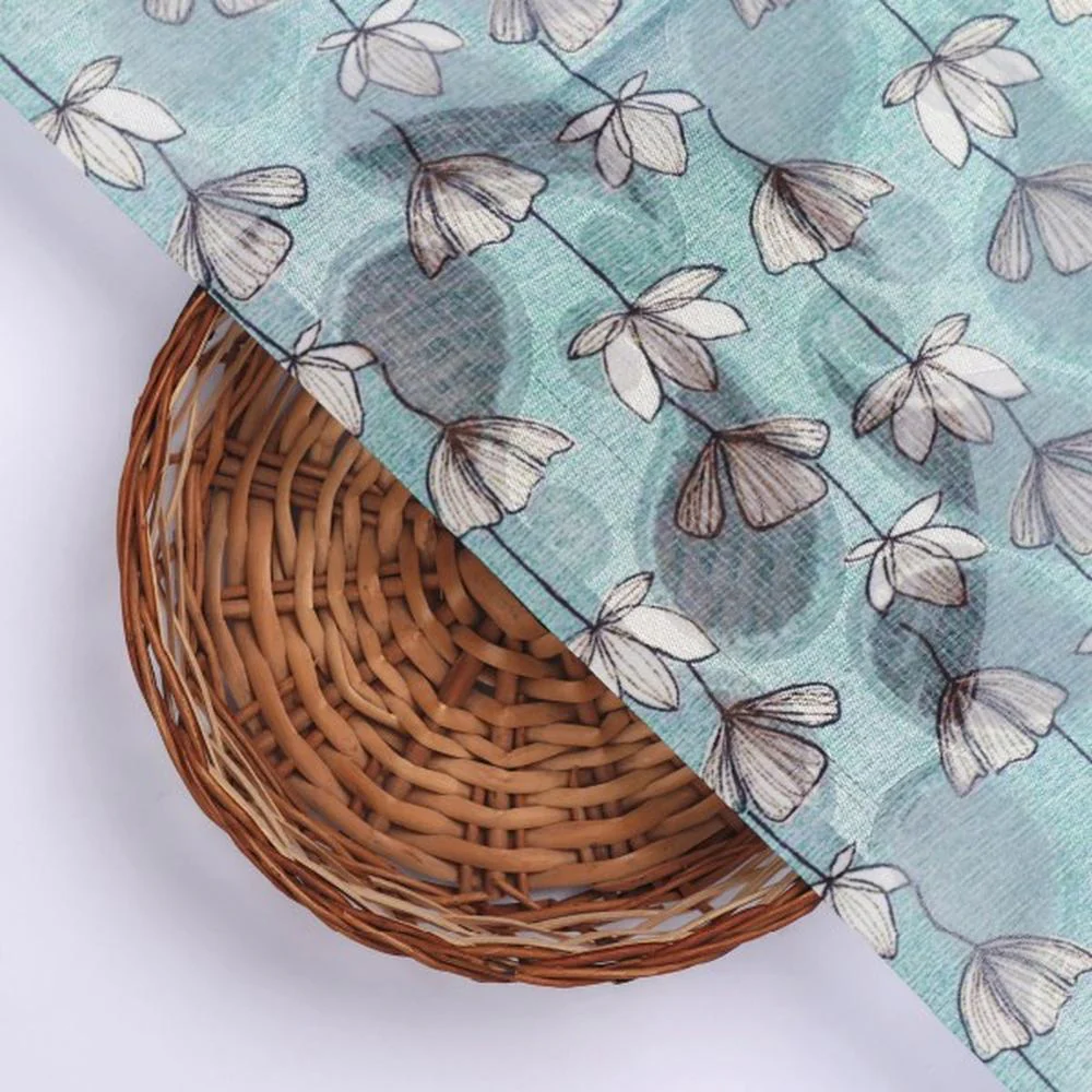 Sea Green and Grey Floral Vine Print Brasso Fabric - Image 3