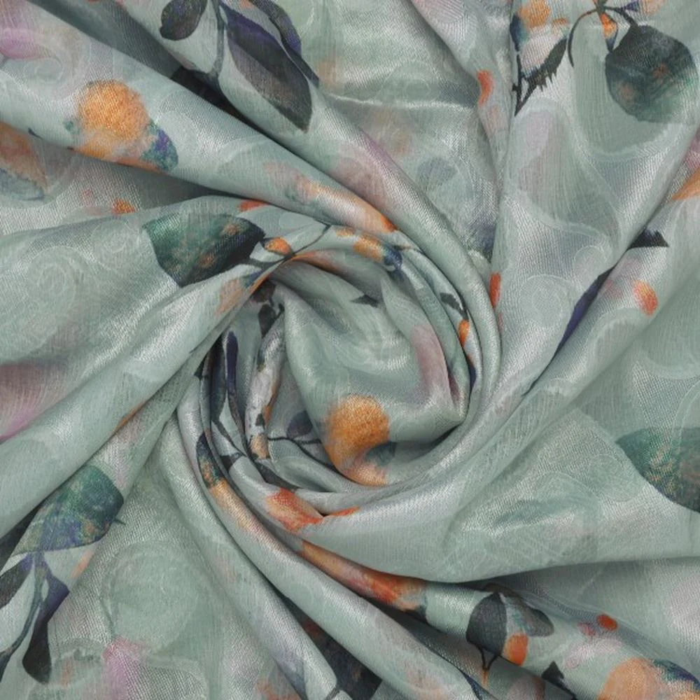 Sea Green Floral & Paisley Print Brasso Fabric for Kurtas - Image 2