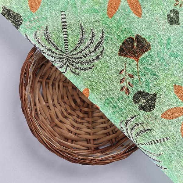 Sea Green & Orange Tropical Floral Print Chinon Fabric - Image 3