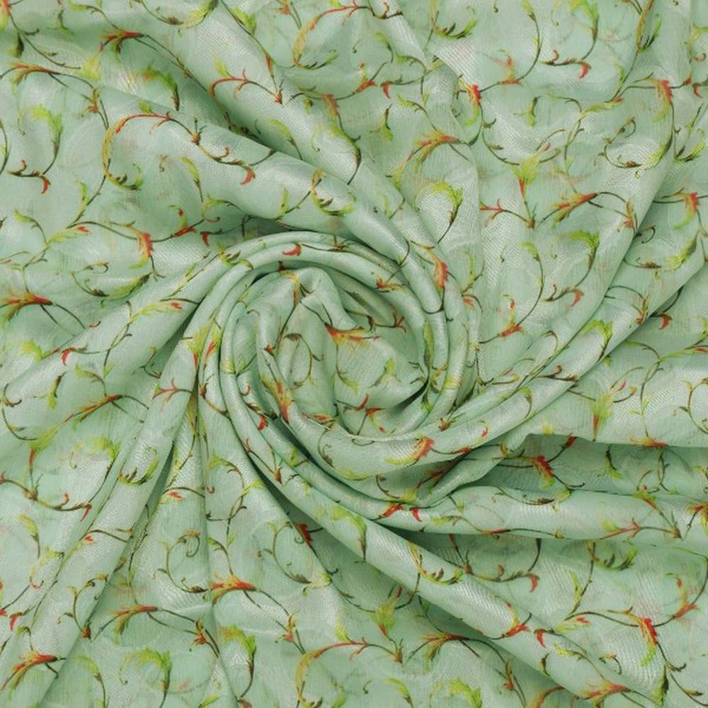 Sea Green & Red Floral Vine Brasso Fabric for Kurtas - Image 2