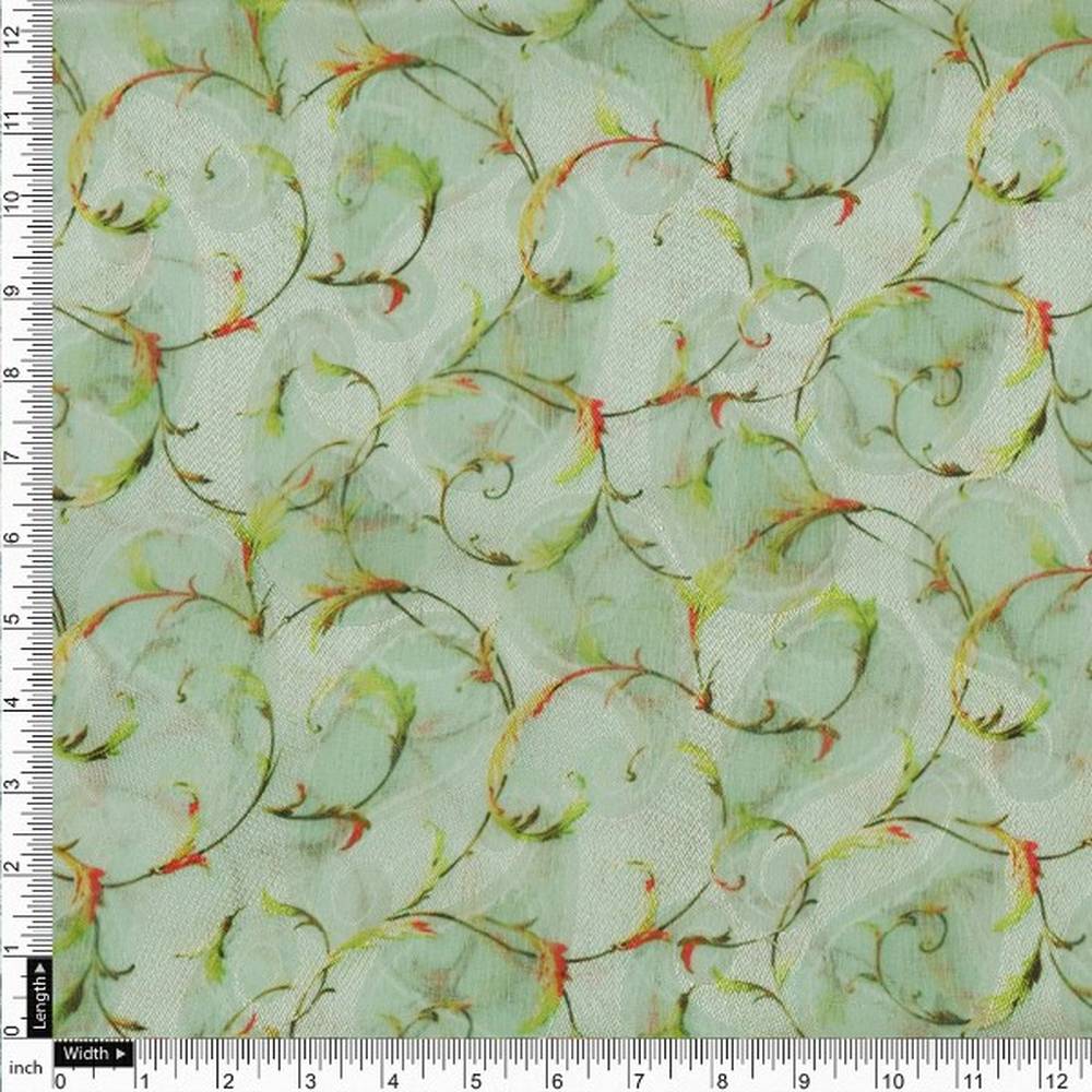 Sea Green & Red Floral Vine Brasso Fabric for Kurtas - Image 4