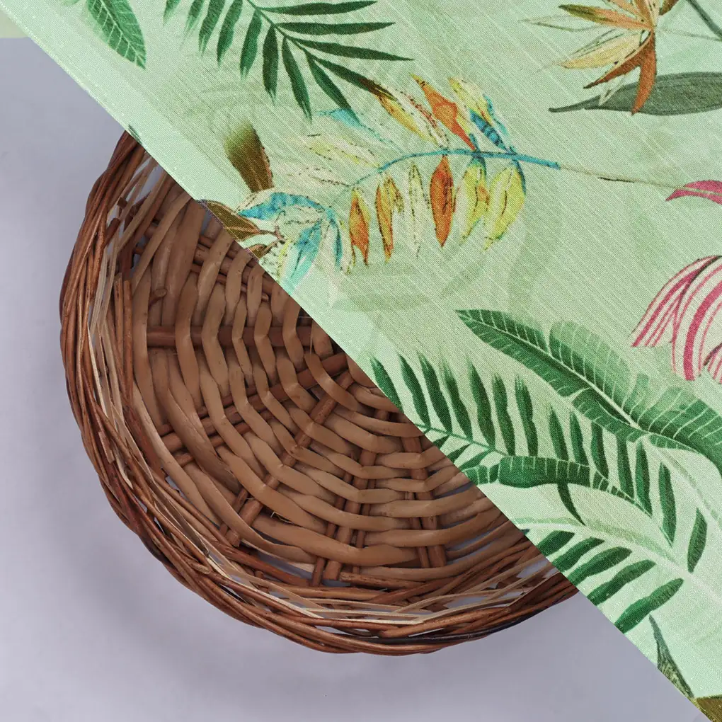 Sea Green Tropical Floral & Leaf Print Chinon Fabric - Image 2