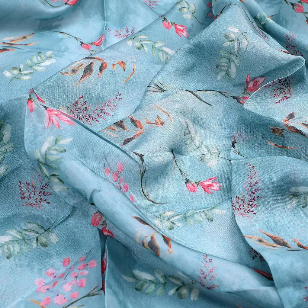 Green Leaves Pure Muslin Printed Fabric Material - Image 3
