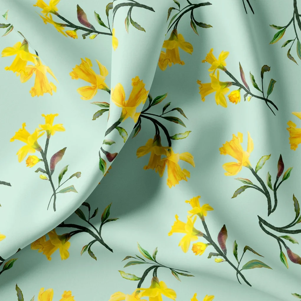 Seamles Yellow Floral Digital Printed Fabric - Image 3