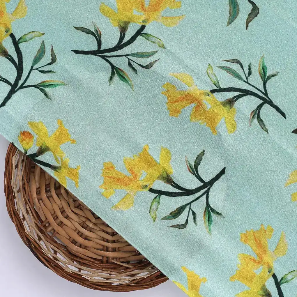 Seamles Yellow Floral Digital Printed Fabric - Image 2