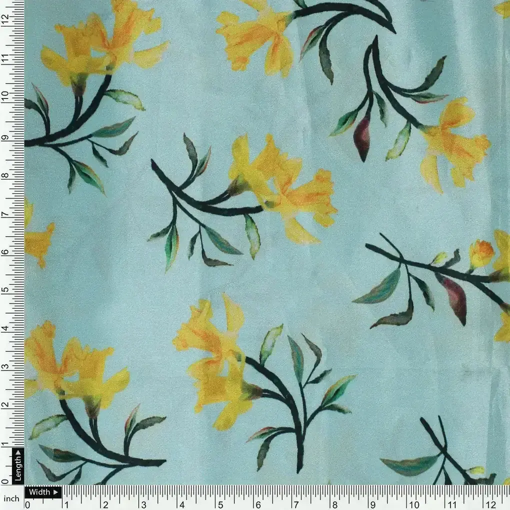 Seamles Yellow Floral Digital Printed Fabric - Image 4