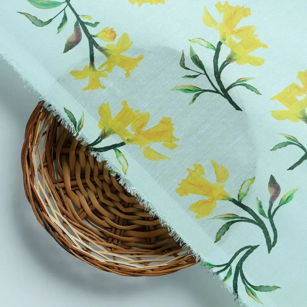 Seamles Yellow Floral Digital Printed Fabric - Image 3