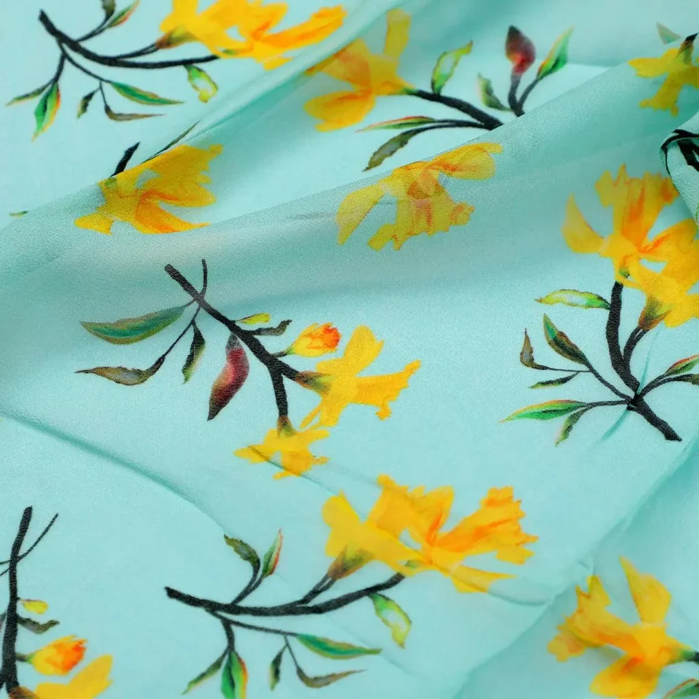 Seamles Yellow Floral Digital Printed Fabric - Image 3
