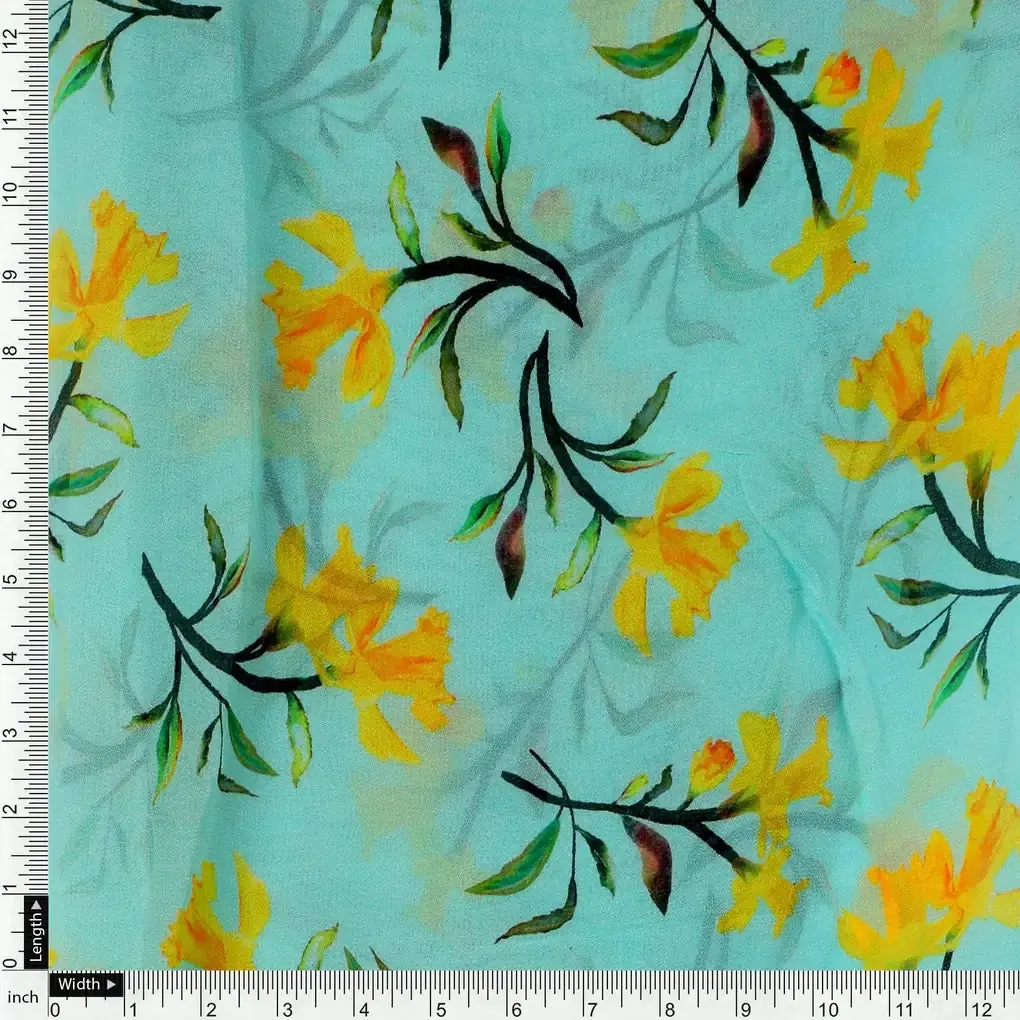 Seamles Yellow Floral Digital Printed Fabric - Image 4
