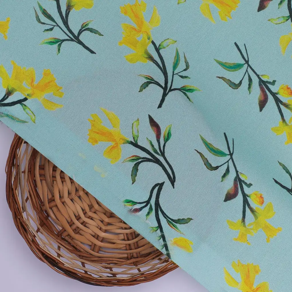Seamles Yellow Floral Digital Printed Fabric - Image 2