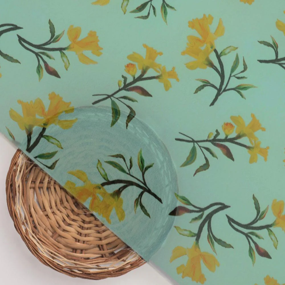 Seamles Yellow Floral Digital Printed Fabric - Image 2