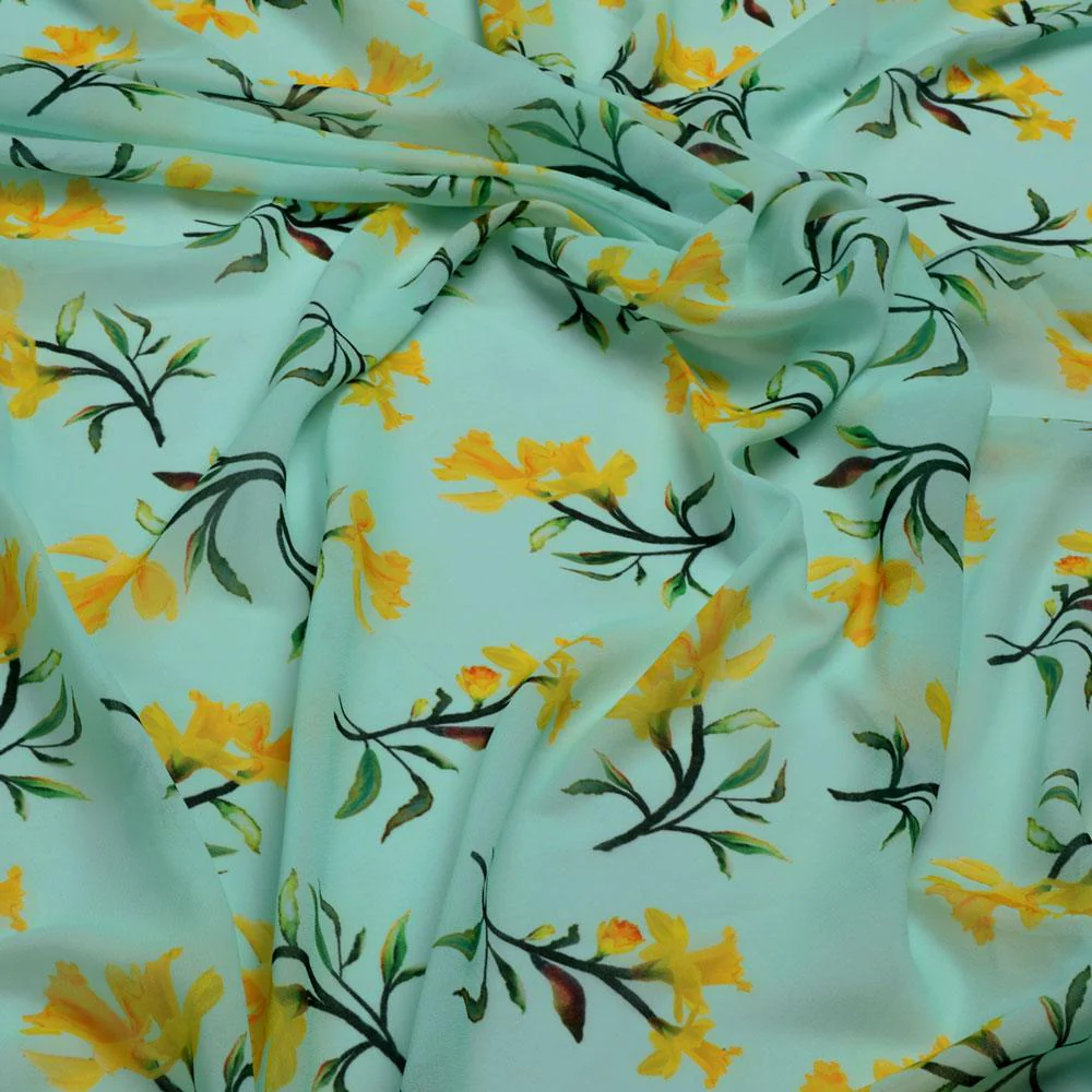Seamles Yellow Floral Digital Printed Fabric - Image 3
