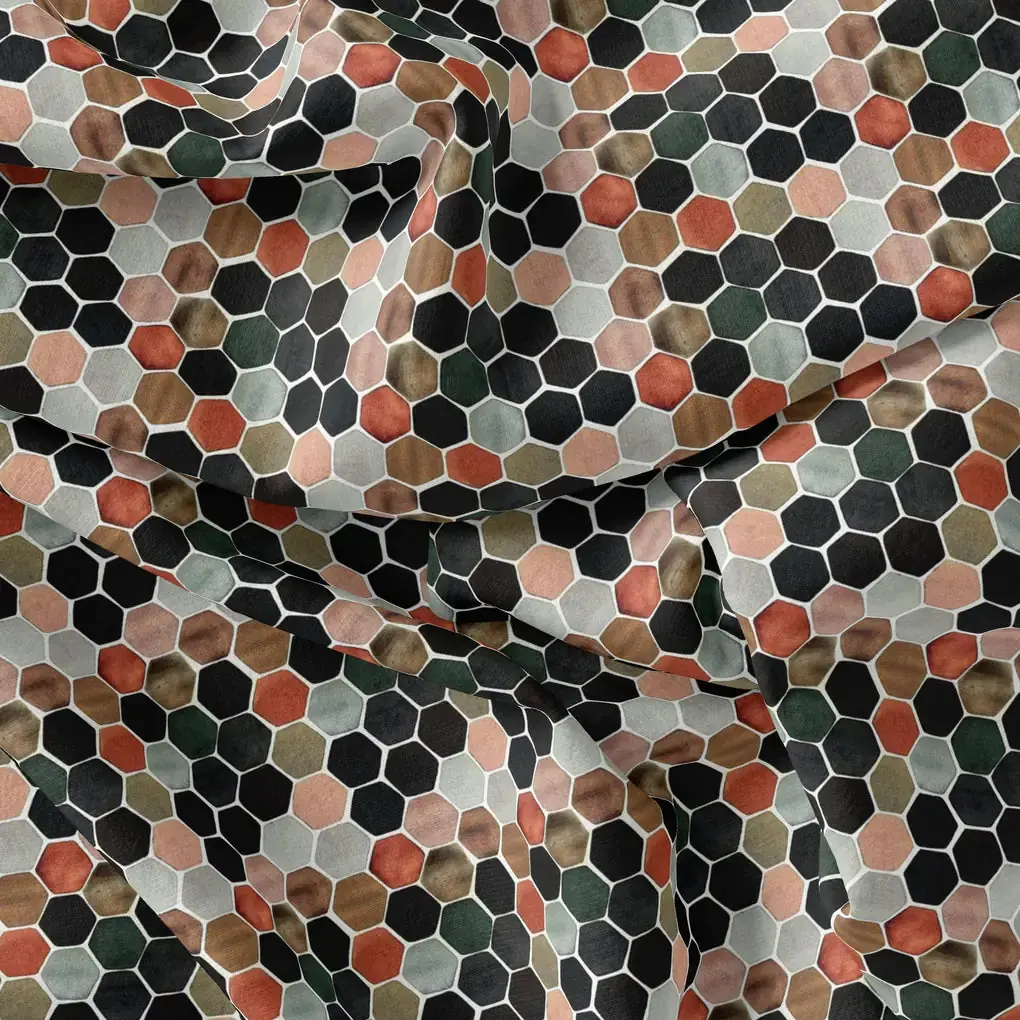 Seamless Hexagon Rainbow Pattern Digital Printed Fabric - Kora Silk - Image 3
