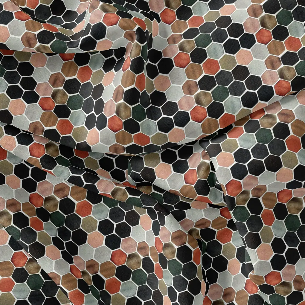 Seamless Hexagon Rainbow Pattern Digital Printed Fabric - Pure Chinon - Image 3