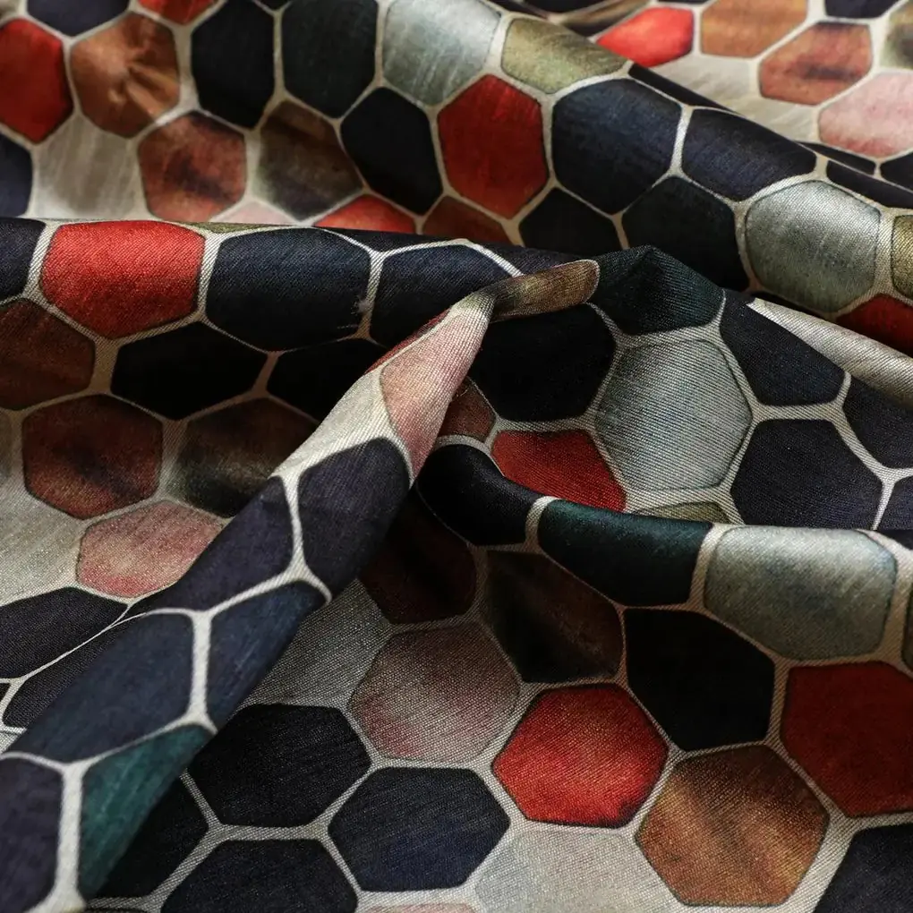 Seamless Hexagon Rainbow Pattern Digital Printed Fabric - Tusser Silk - Image 3