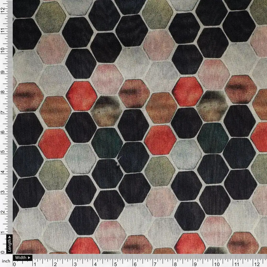 Seamless Hexagon Rainbow Pattern Digital Printed Fabric - Tusser Silk - Image 4