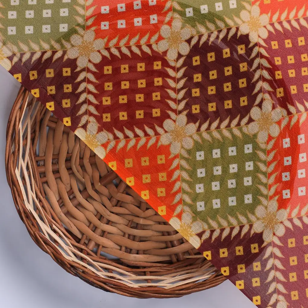 Seamless Honeycomb Repeat Pattern Digital Printed Fabric - Pure Georgette - Image 2