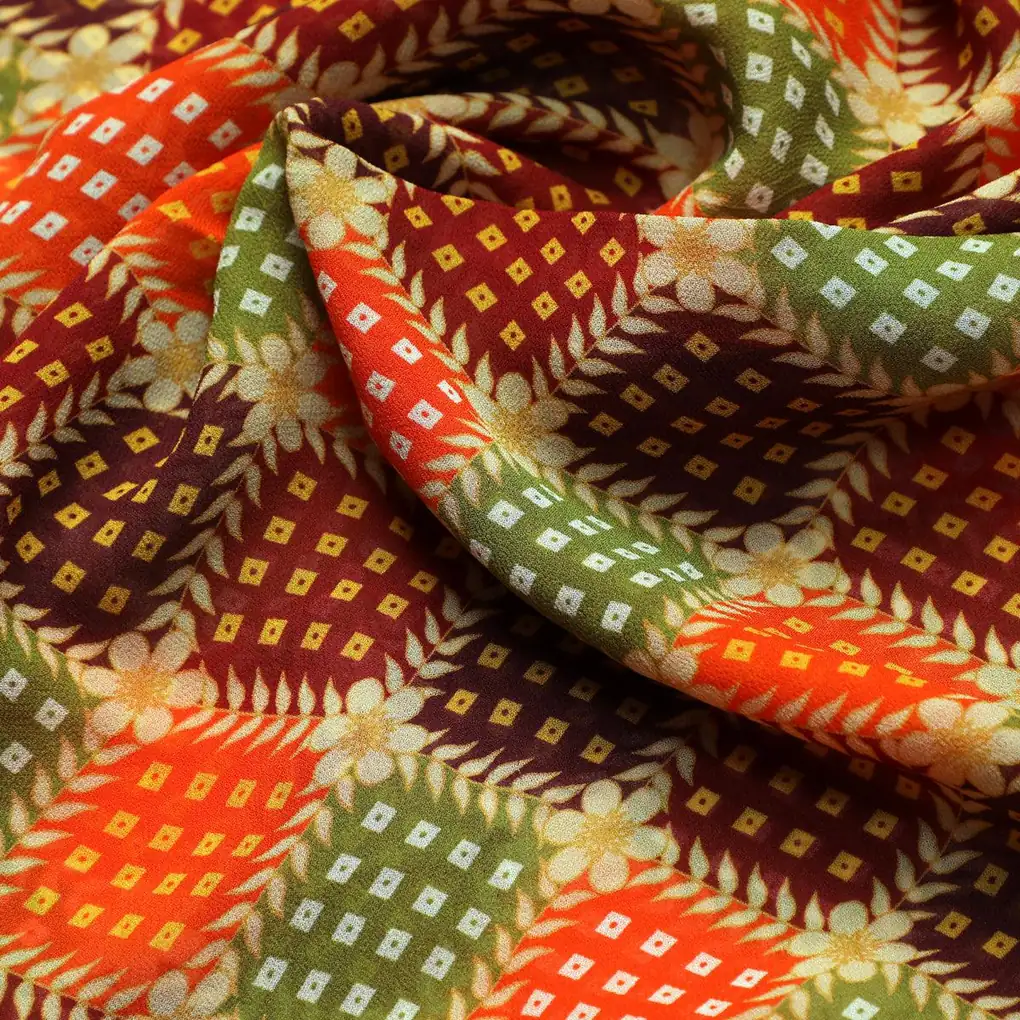 Seamless Honeycomb Repeat Pattern Digital Printed Fabric - Pure Georgette - Image 3