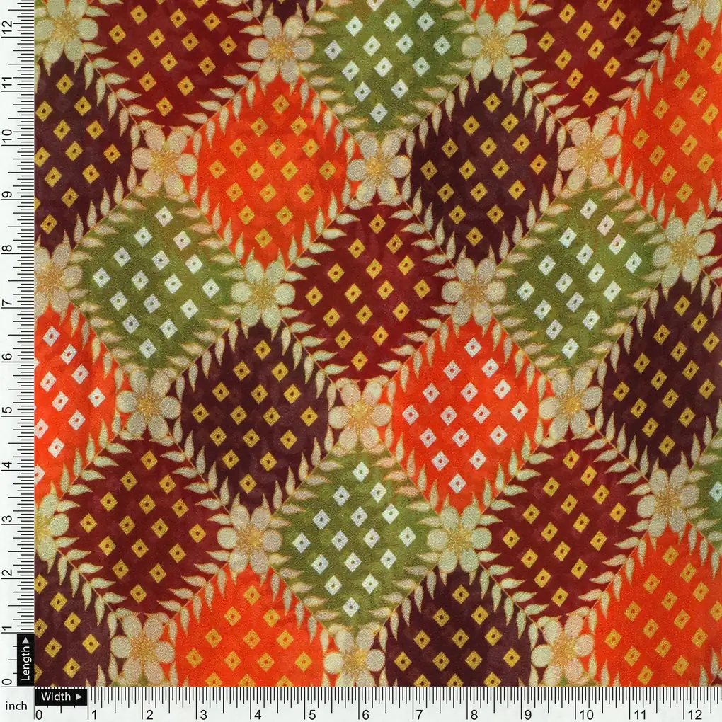 Seamless Honeycomb Repeat Pattern Digital Printed Fabric - Pure Georgette - Image 4